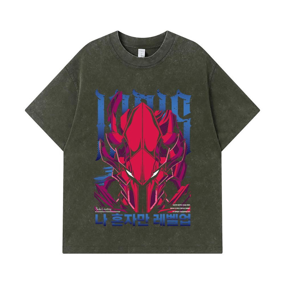 275 GSM Washed T-shirts 100% Cotton Solo Leveling V13 Igris Print Unisex Heavy Cotton T Shirt S