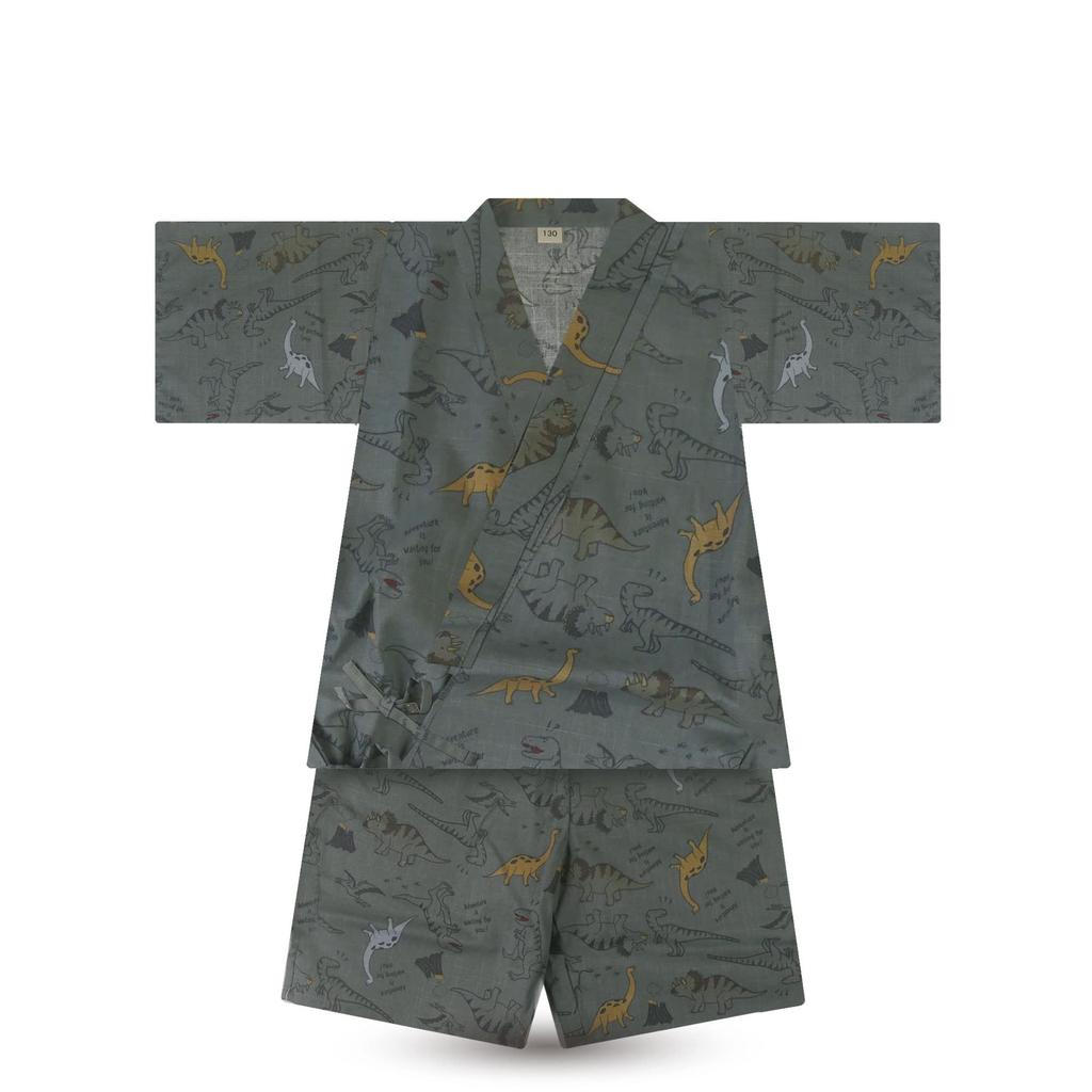 NISHIORI Polka and Hemp Leaf Separate Easy To Dress Boys' Jinbei, Dinosaur, Shark, Dot, Design, Pieces, (130cm, Dinosaur)