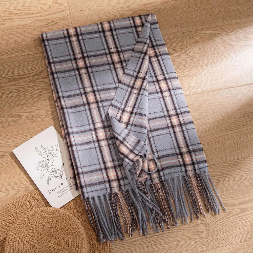 Scarf New Imitation Cashmere Retro Scarf Women's Korean Autumn and Winter Plaid Scarf Tassel Shawl Scarf
