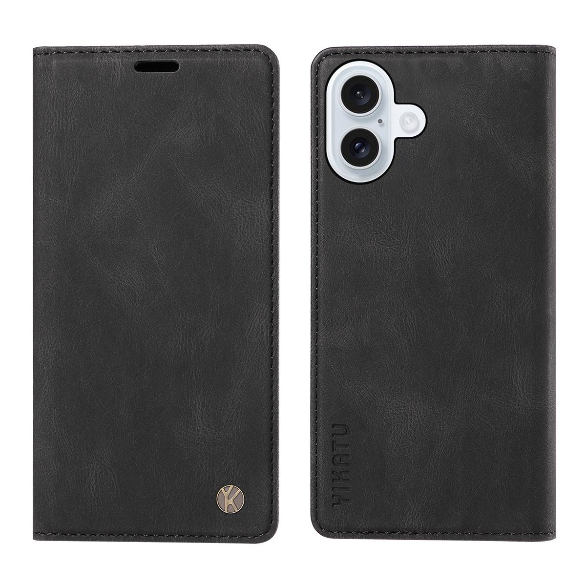 

For iPhone 17 Leather Cover YIKATU YK-004 Skin-Touch Wallet Phone Cases Black