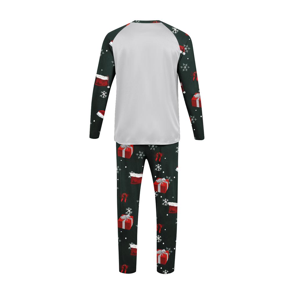 Men's Printed Round Neck Top Casual Comfortable Long-Sleeved Pants Pajama Set