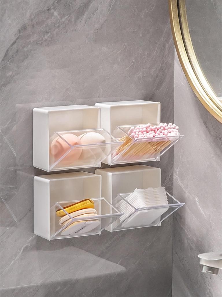 Wall-mounted Flip Storage Box, Punch Free Storage Box, Cosmetic Cotton Swab Multifunctional Storage Box, 2 Color Options