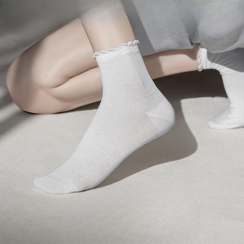 Female Spring and Summer Thin Style Pure Cotton Lace Student Socks