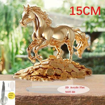 Bohemian Style Acrylic Horse Statue with 2D Flat Design, Decor with Gold Coin Accents, Modern Display for Home Office Cafe, Symbol of  Prosperity