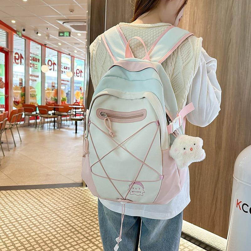 College Style Backpack Women's New Fashionable and Fresh Contrasting Color Backpack Girl Junior High School Student Class Schoolbag