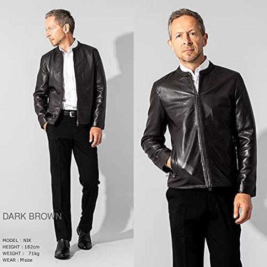 LIUGOO Genuine Leather Single Rider Jacket LIUGOO SRS12B S Size Dark Brown Men's