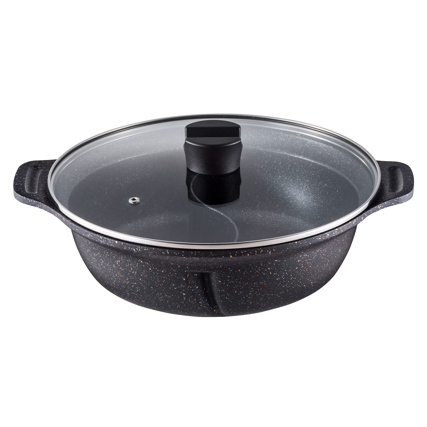 Bestco IH Double-Compartment Pot with Glass Lid, 26cm, Marble Diamond Coating, ND-4591, Bistro Due Shelta