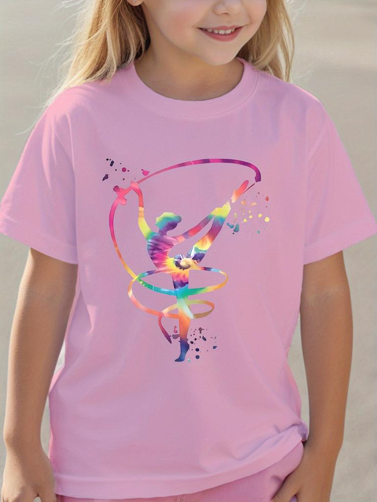 Buntes Rhythmische Gymnastik Bandtänzerin Sport Grafikdruck T-Shirt Familienpassend Jungen Mädchen Kinder Freizeit Kurzarm Oberteile