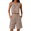 Damen ärmelloses zweiteiliges Set Leinenoptik Crop Top und High-Waist-Shorts lockere Passform Sommer-Outfit für Freizeitkleidung