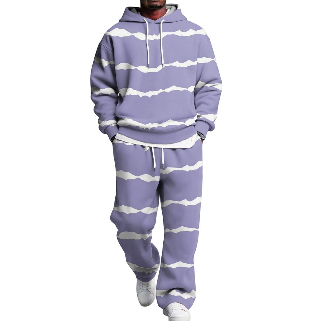 Men's Hoodie and Sweatpants Set with Elastic Waist, Casual Two Piece Outfit