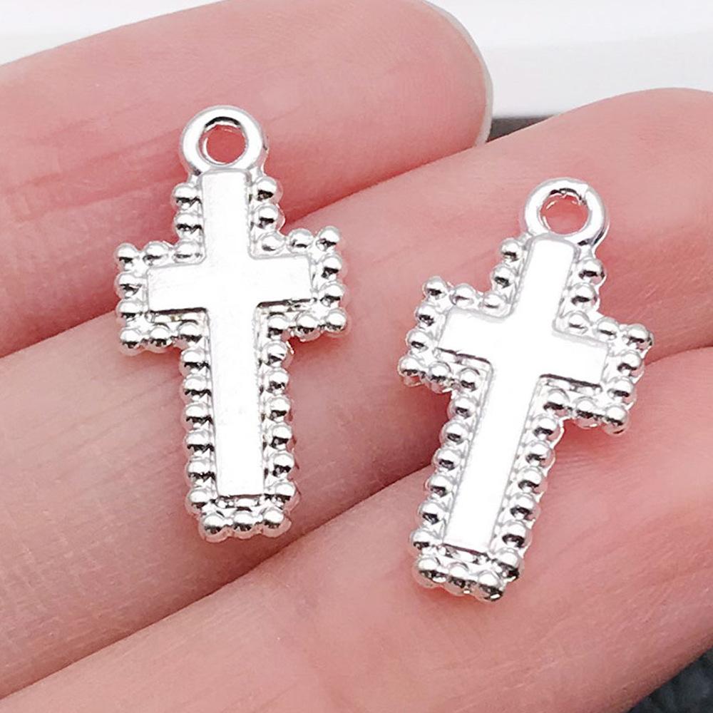 Cross-Border Hot Sale Bright Silver Cross Pendant Handmade DIY Keychain Necklace Alloy Jewelry Accessories Batch