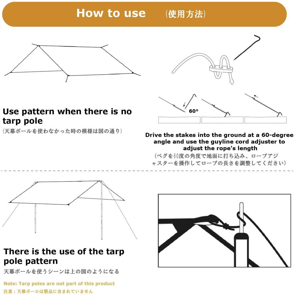 YAPJEB Tent Ground UV Sun Mountain Storage Bag Included Tarp, Awning, Sheet, Multifunctional, Waterproof, Sheet, Protection, Shade, Lightweight,