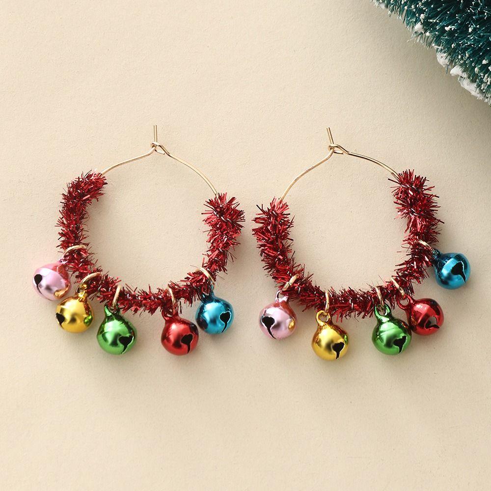 

Retro Advent Wreath Ear Studs Bell Plush Xmas Pendant Vintage Mistletoe Christmas Earrings Gift золотой
