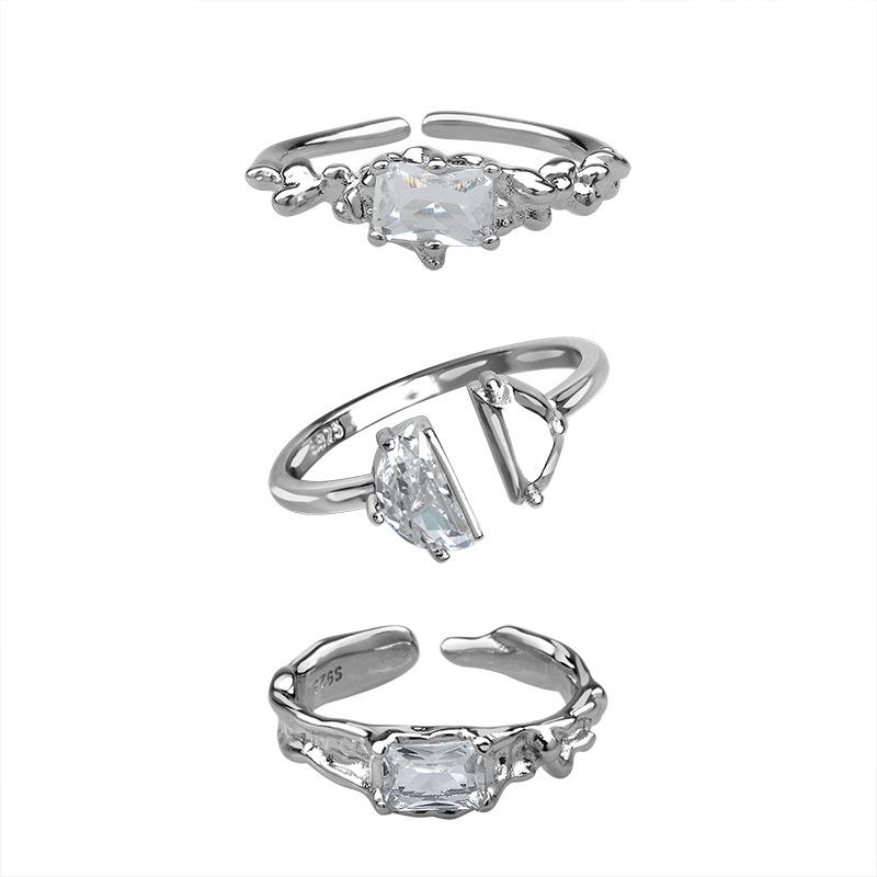 Light Luxury Women'S Niche Design Sense, High Sense, Exquisite Cold Wind, Diamond-Encrusted Zir*****Pen Ring Set, French Style