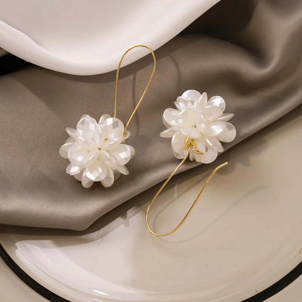 Damen Perlen Blütenkugel Ohrringe Lange Blumenkugel Ohrringe DIY Ohrbügel Party Schmuck