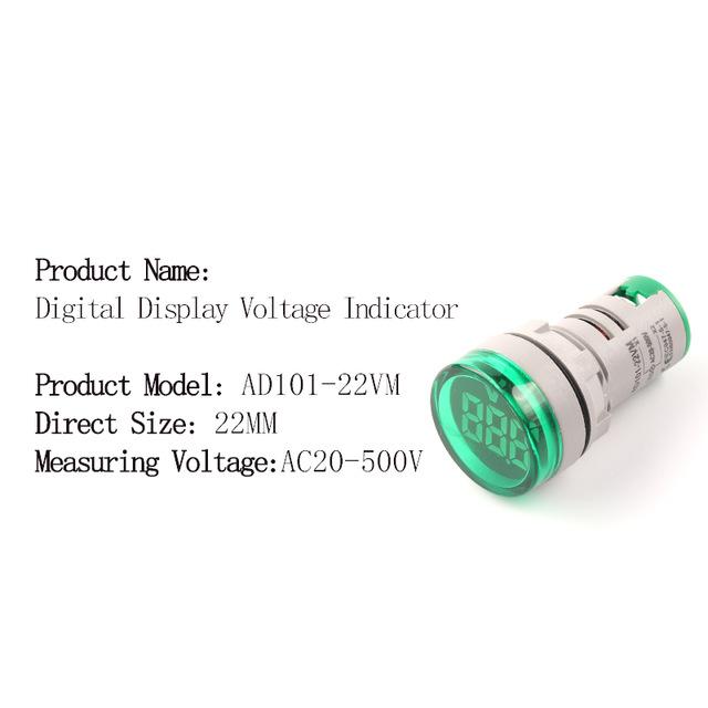 Round Square 22mm AC 20-500V Digital Voltmeter Volt Voltage Tester Meter Monitor Power LED Indicator Pilot Lamp Light