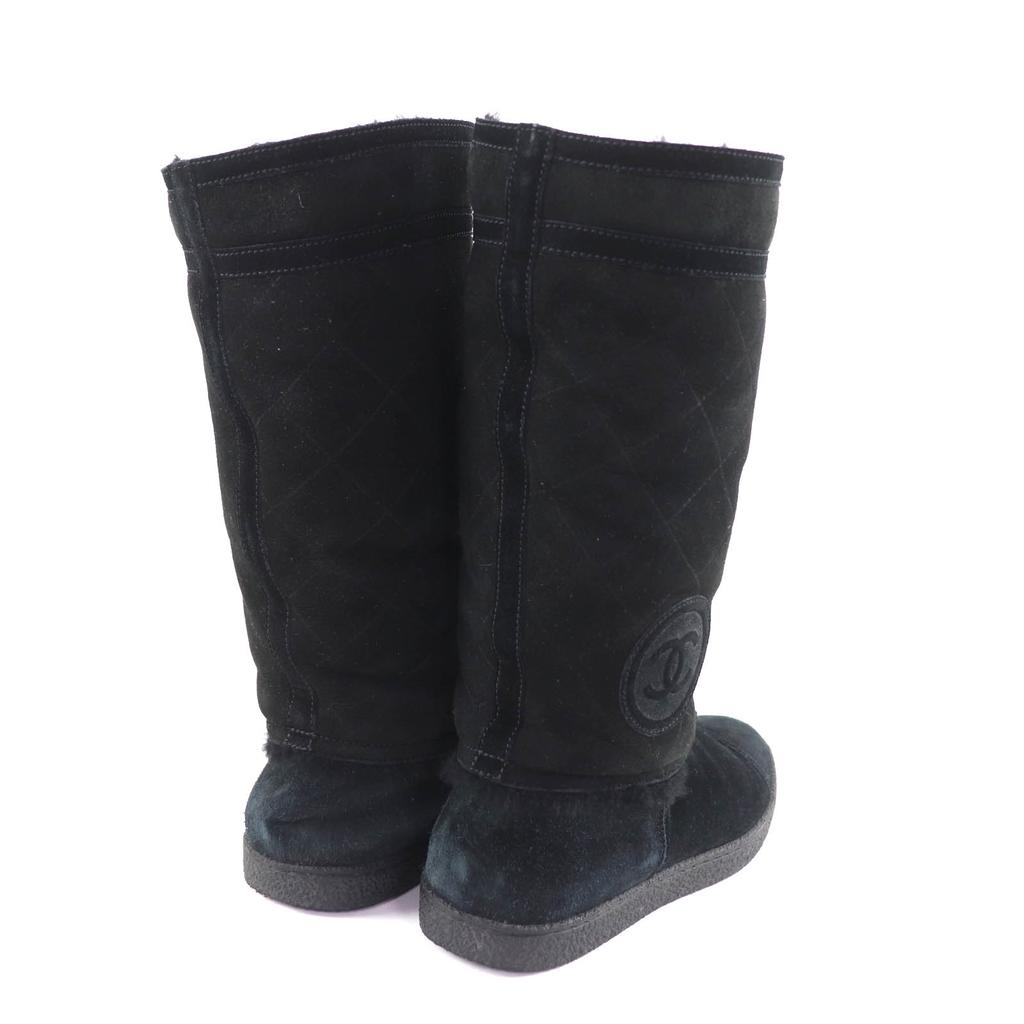 Great CHANEL boots black Mouton Women 38 G26557 Used