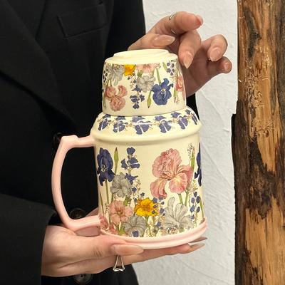Ins Light Luxury High-value Kettle Cup Retro Oil Painting Ceramic Mug with Lid Birthday Gift Gift Box