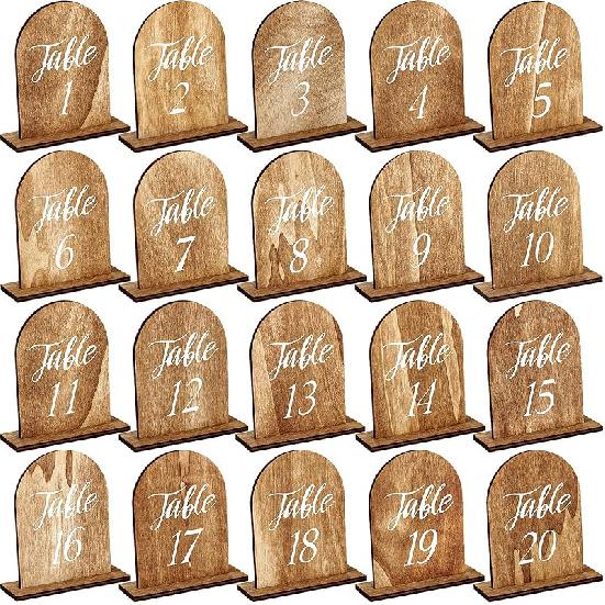 Chunful 20 Pcs Wedding Wooden Table Numbers with Wooden Base Rustic Wedding Centerpieces for Tables Number Sign for Banquet Restaurant Party