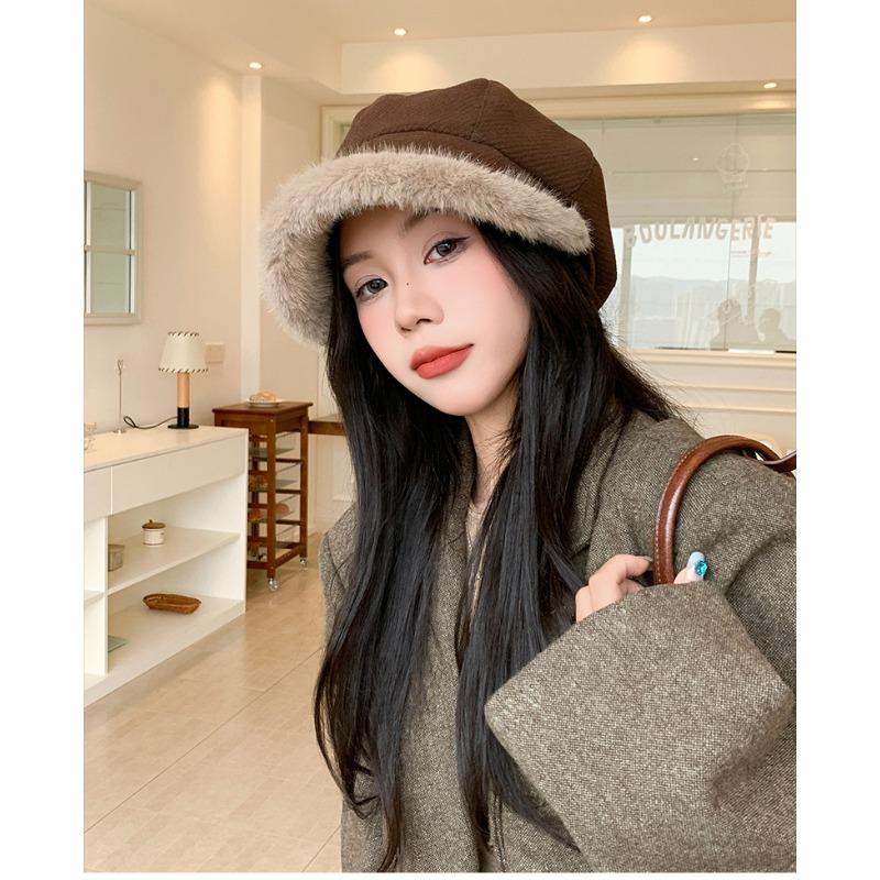 Women S Winter Octagonal Hat Large Brim Fashion Versatile Japanese Style