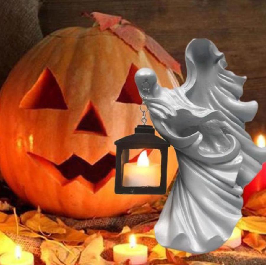 7.87" Resin Ghost W/ Lantern Ghost Statue Garden Yard Decoration