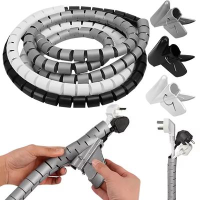 Flexible Spiral Cable Organizer Clips, Storage Pipe, Cord Protector, Cable Winder, Desk, Tidy, Accessories, Tools, 1m