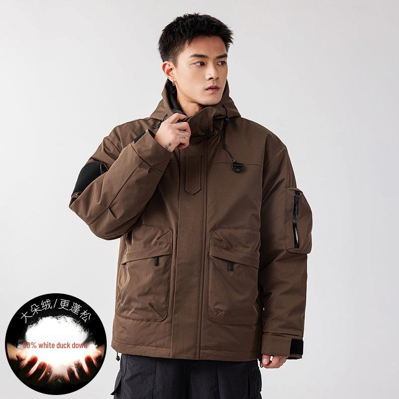 

Men s Autumn/Winter Graphene-Enhanced Windproof Waterproof Hooded Down Jacket XXXXL кавовий