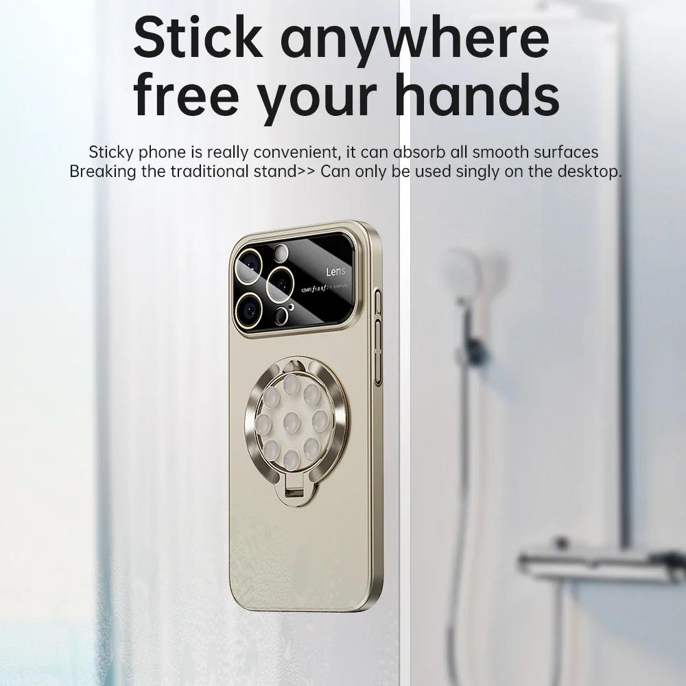 Luxus-Schutzhülle mit großem Objektiv für iPhone 16 15 14 Plus 13 12 11 Pro Max Magesafe Magnetfaltständer Saugnapf Stoßfeste Telefonabdeckung