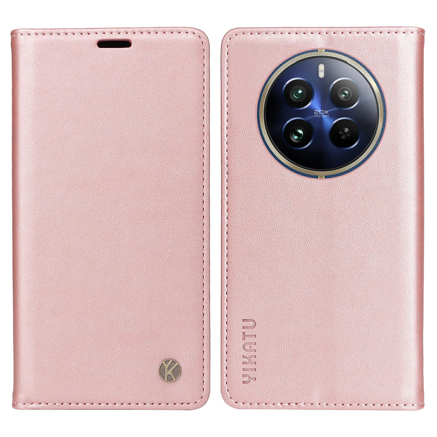 

YIKATU YK-001 For Realme 12 Pro 5G/12 Pro+ 5G Wallet Case Leather Folio Flip Phone Cover Rose Gold