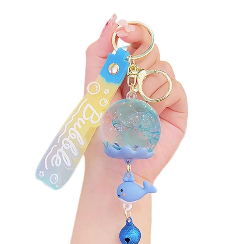 Cartoon Jewelry Dolls Keychain With Sturdy Resin Oil Pendant and Liquid Glitters Bottle for Fashionable Women Ladies