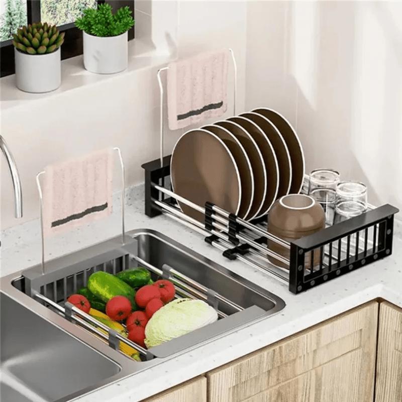 Kitchen Storage Rack, Adjustable Sink, Drain Basket, Washing Fruit and Vegetable Basket, Drying Rack for Household Use