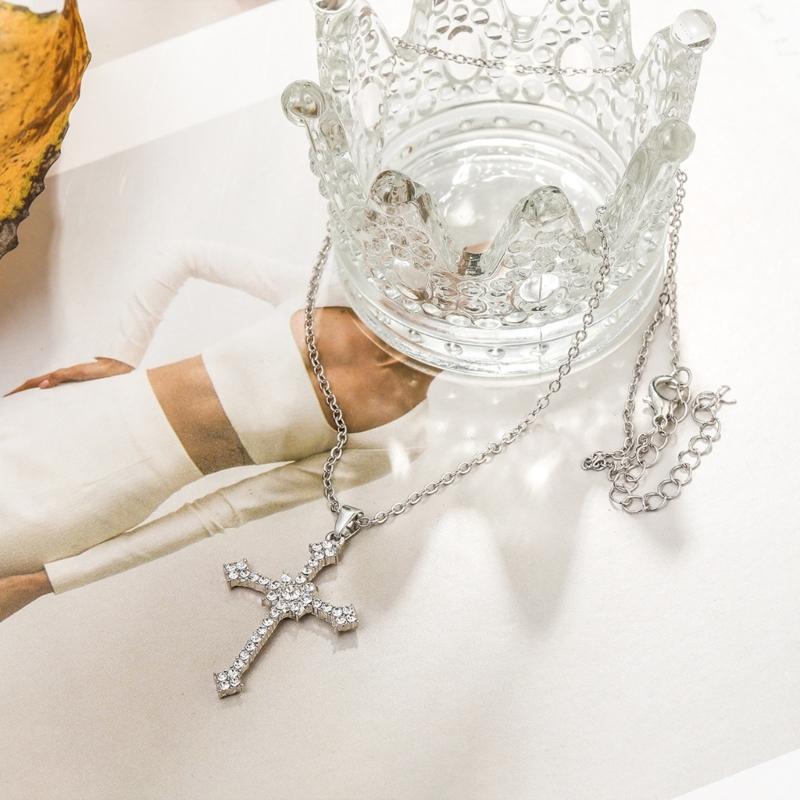 European and American Street Zircon Cross-shape Clavicle Chain Necklace Girls Light Luxury Women Niche Simple Necklace