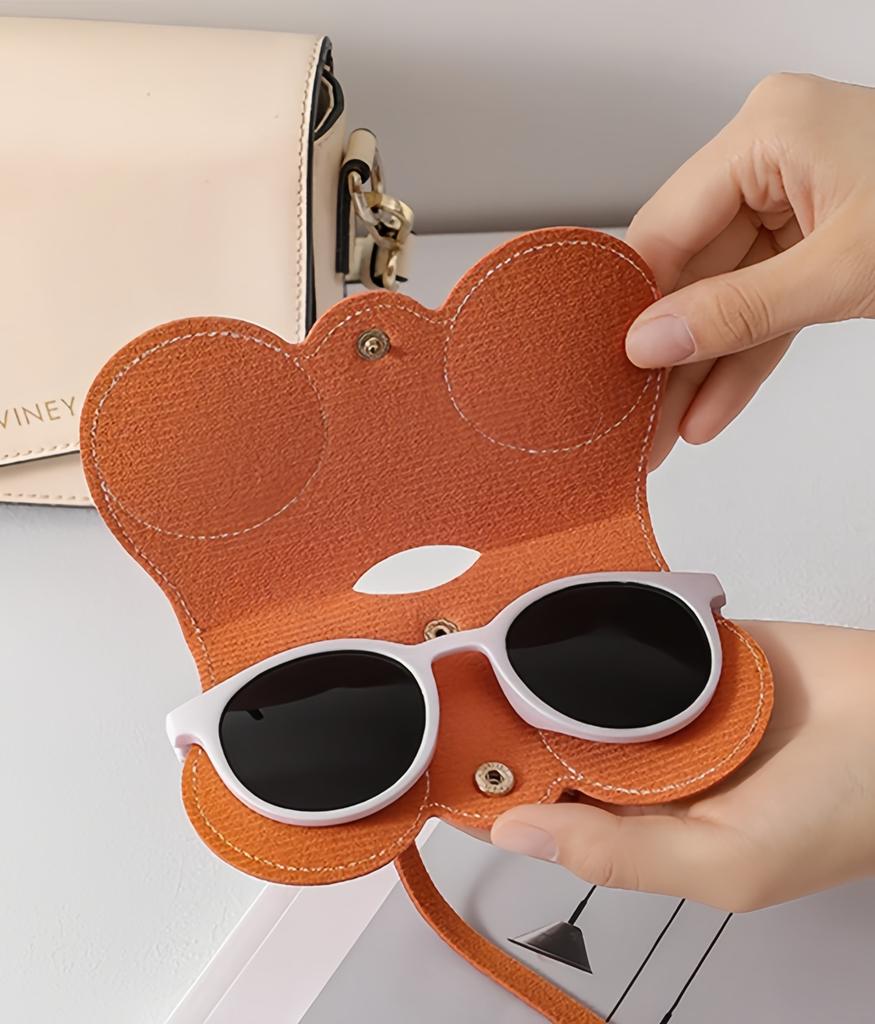 Anti-Crush Glasses Case for Travel & Hiking - Shockproof Sunglasses Holder with Detachable Lanyard, PU Leather(Compact Portable)