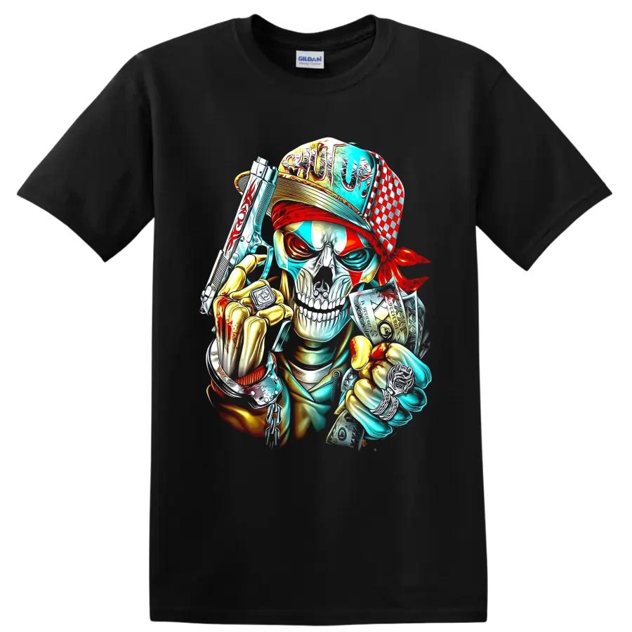 Skeleton Gangster T Shirt Street Art Skull w/ Cash Chains Hip Hop Graphic Tee