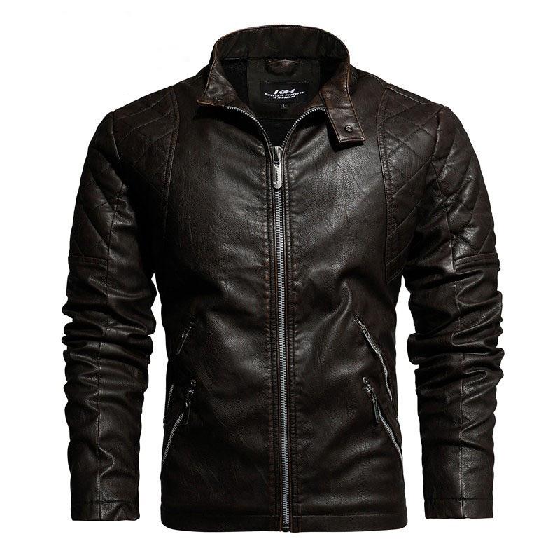 Men's European and American style leather jacket Men's fashion slim-fit locomotive PU leather jacket velvet