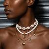 Boho Starfish Shell Rice Beads Clavicle Necklace for Women Luxury Imitation Pearl Conch Sun Layered Chain Party Jewelry Gift