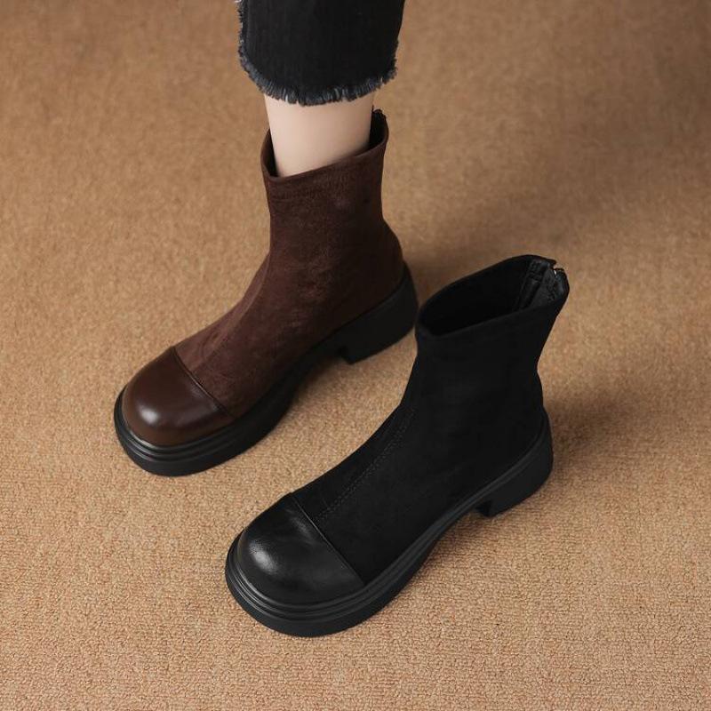 Autumn and winter women's suede Martin boots thick sole non-slip low heel large size medium tube women's boots square and Korean version square head 