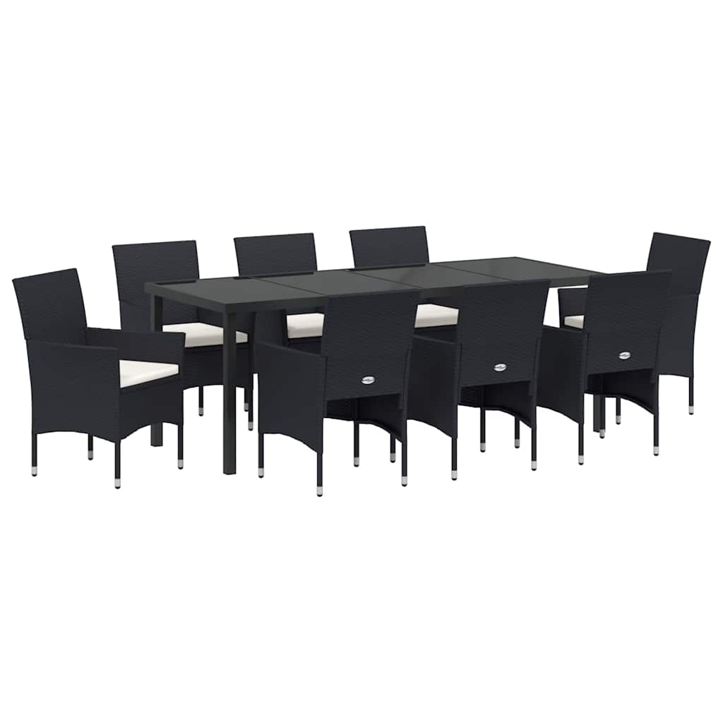 Garden Dining Set with Cushions 9 pcs Black Poly Rattan