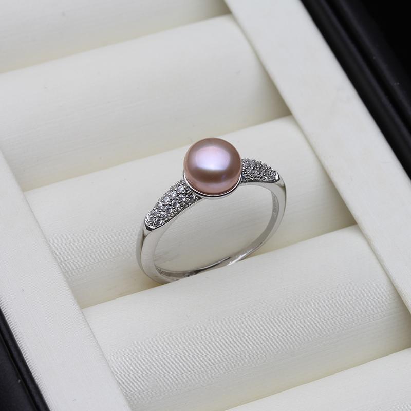 Echte Natürliche Süßwasserperlenringe Damen, Weißer Sterling Silber Perlenring Verstellbar Ehefrau Mutter Ehefrau Geburtstagsgeschenk Rosa