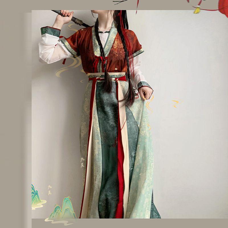 Chinese Tang Dynasty Style Hanfu For Women Tang Bei Zi Waist Skirt Daily Suit