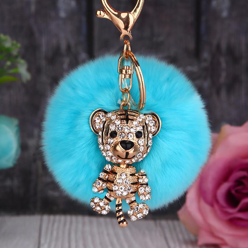 Creative Rhinestone Tiger Car Keychain Plush Accessory Beautiful Metal Keyring Gift