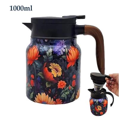 Sıcak Sıvılar İçin Sürahi 1000ml Çiçekli Çaydanlık Paslanmaz Çelik Çaydanlık Yalıtımlı Çaydanlıklar Çay Demleme Hazneli Çaydanlık Aile İçin