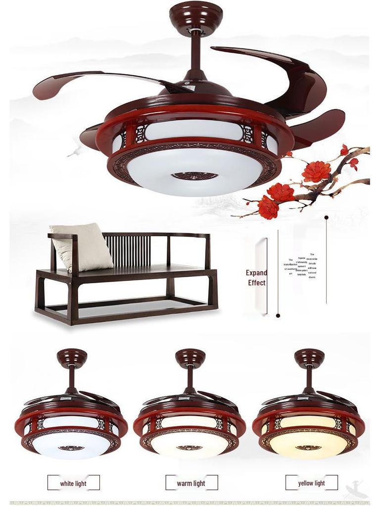 Smart Retro Chinese Ceiling Fan Light with Silent Operation and Eye Protection for Bedroom & Study