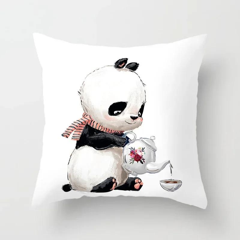Cute Cartoon Panda Print Pattern Cushion Cover Pillow Cover Living Room Sofa Decoration Home