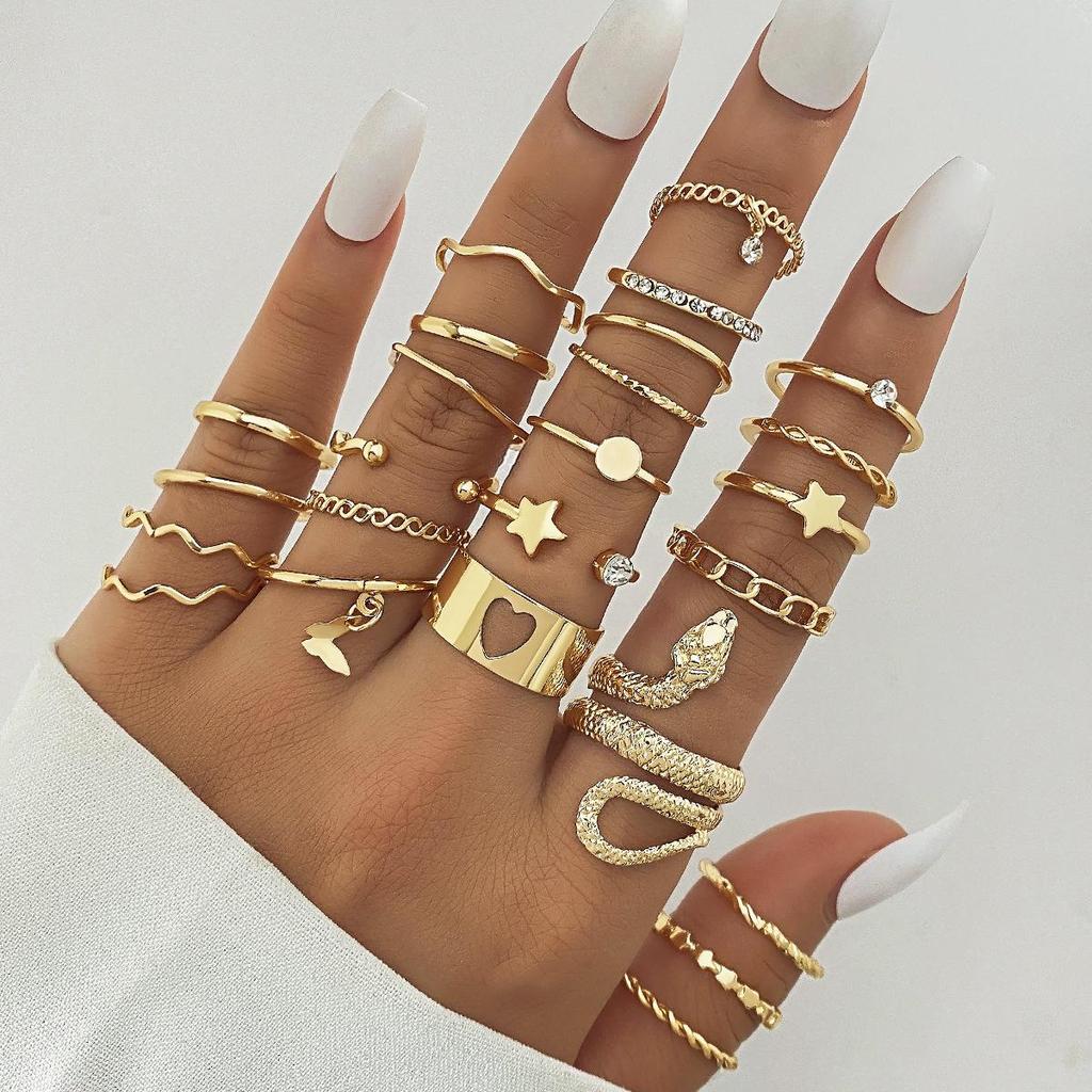 23-Piece Set: Black Butterfly Diamond & Pearl Knuckle Rings for Women