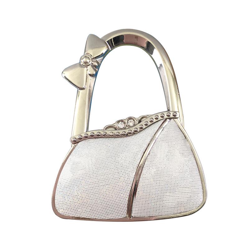 In Stock: New Style Dual-Diamond Folding Portable Metal Handbag Hook & Desktop Stand