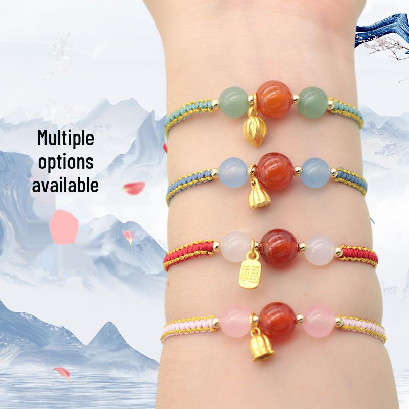 Hand-Woven South Red Agate Bracelet - Original Chinese Style, Simple Red Rope Design for Women and Couples