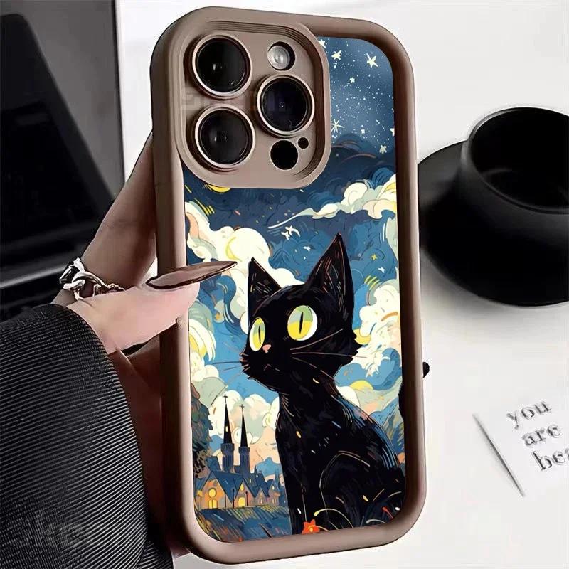 Beautiful Star Black Cat Silicone Case IPhone 15 14 13 12 11 Pro Max 7 8 Plus X XR XS Max Shockproof Soft Cover