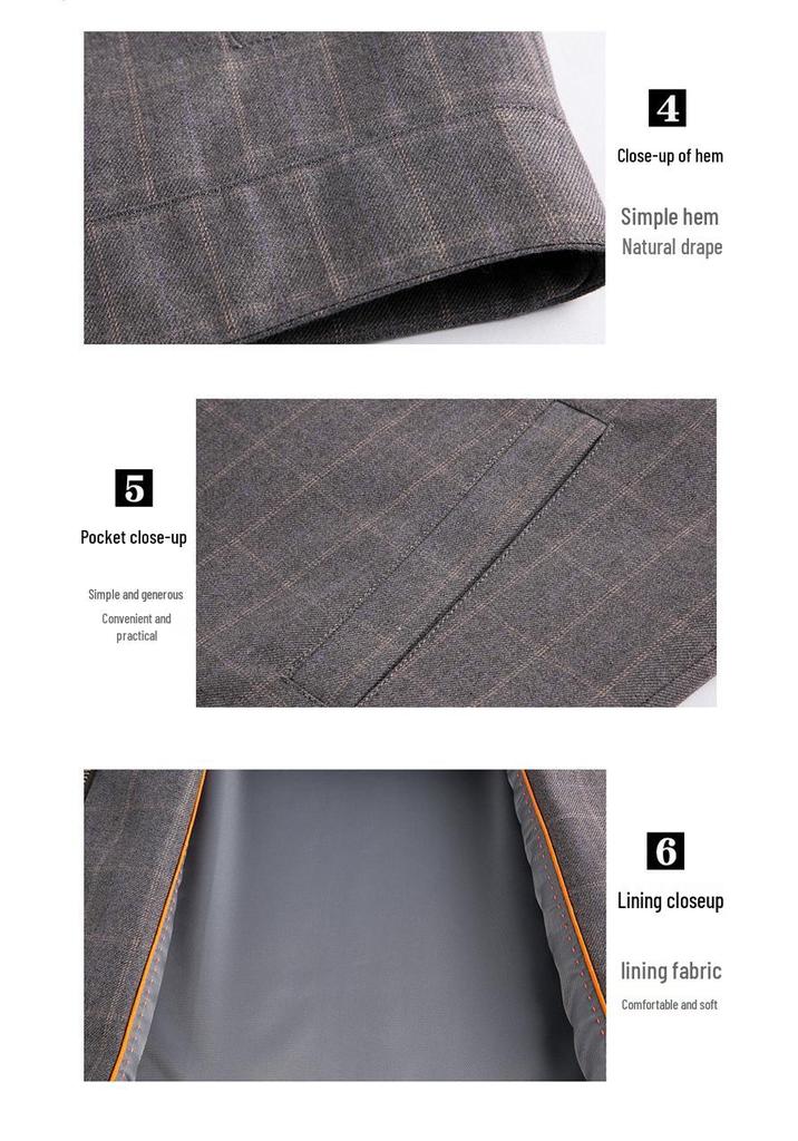 Spring & Autumn Plaid Wool Jacket for Middle-aged & Elderly Men - Casual Lapel Thin Style Dad Outerwear