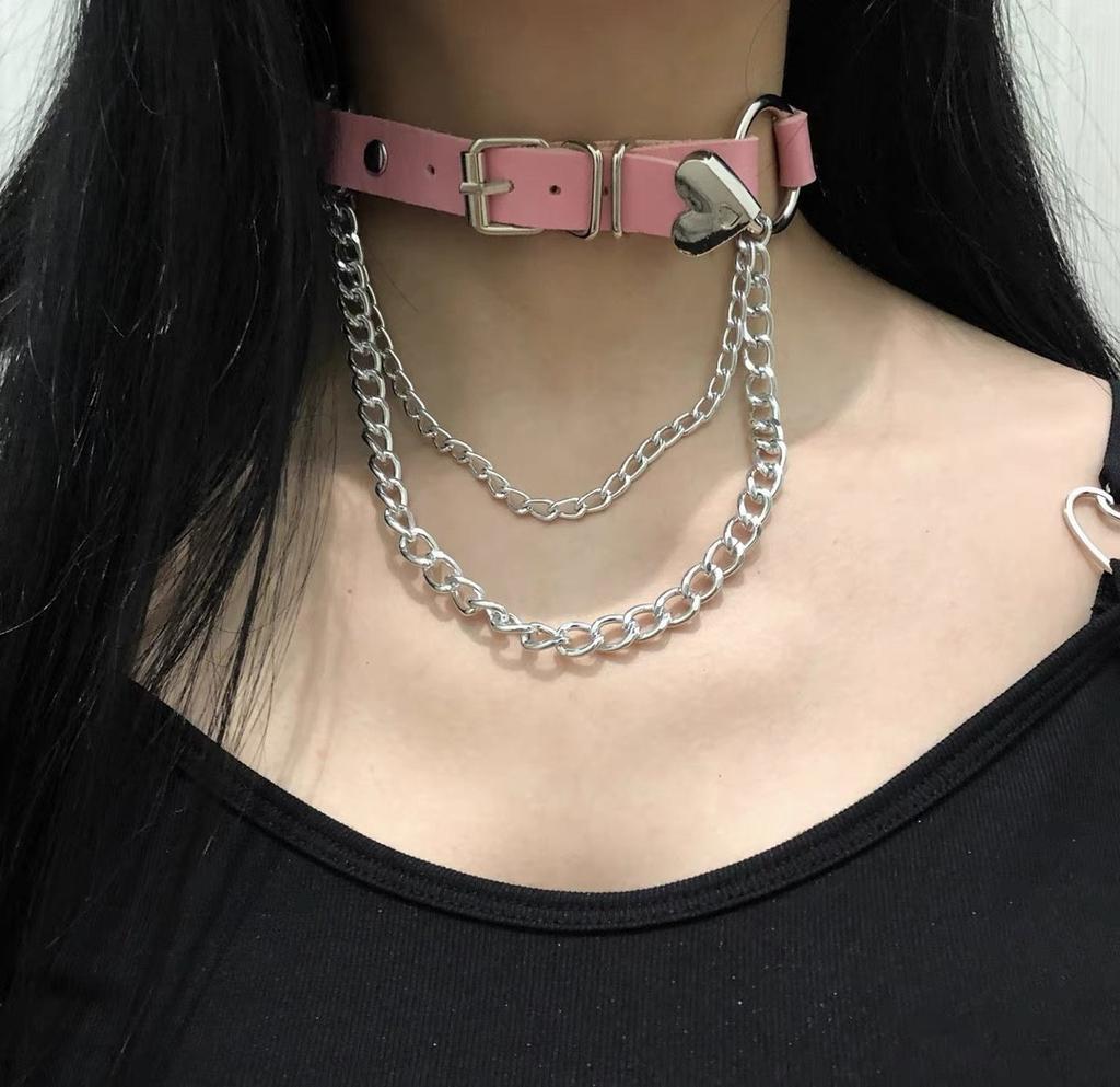 Liebe Leder Schlüsselbein Kette Kragen Weibliche Dark Punk Pfirsich Herz Schwarz Goth Halskette Babe Halskette Halsband